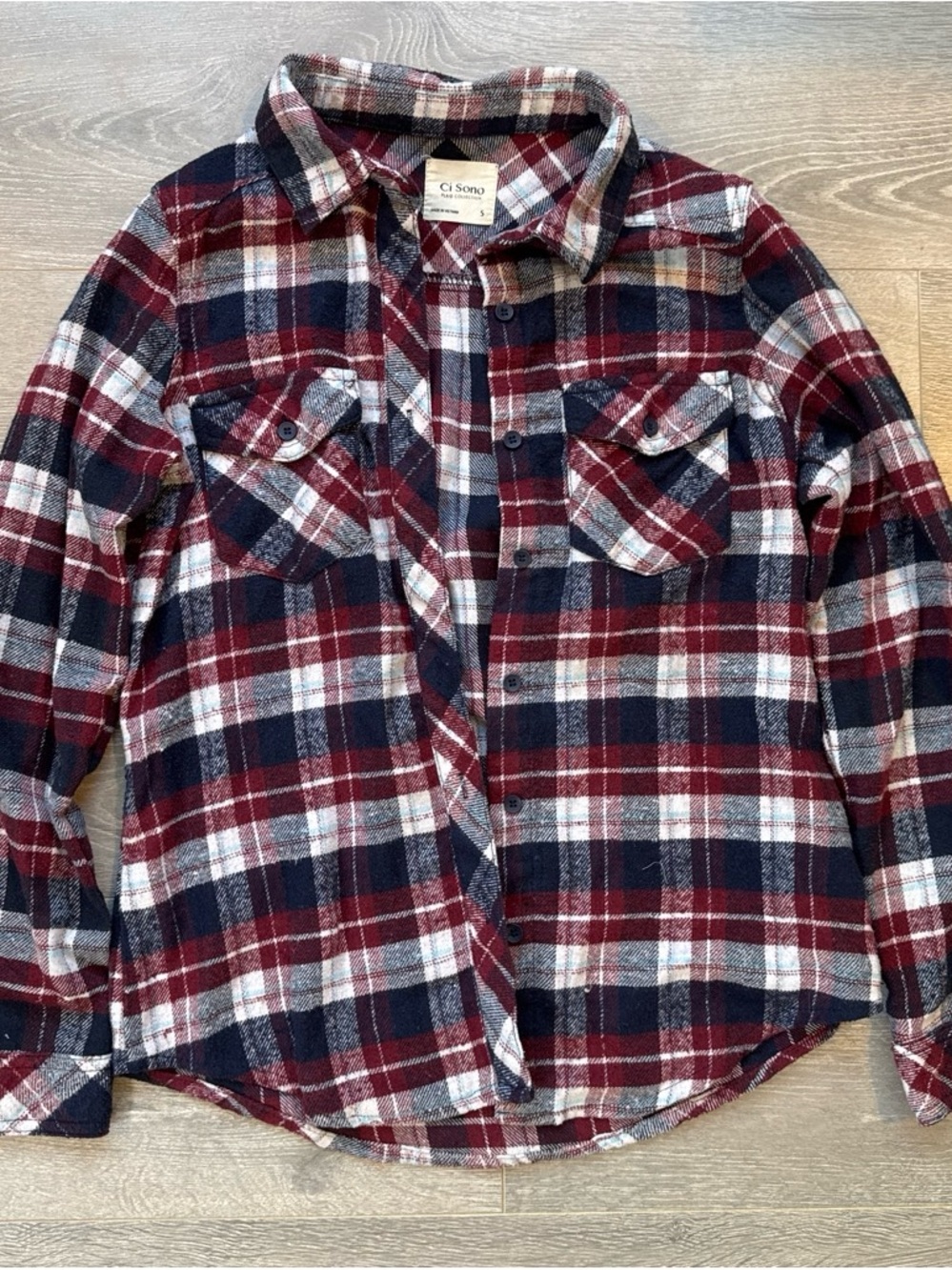 Ci Sono Red & Navy Plaid Flannel Shirt Womens Small